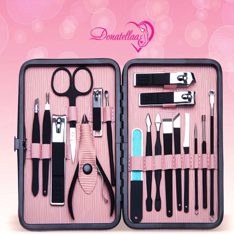 Manicure Set 18 Pieces Stainless Steel Professional Nail Clippers Kit Pedicure Care Tools
